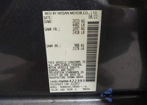 2022 Nissan Altima Sv Intelligent Awd z USA, uszkodzony, nr VIN 1N4BL4DW8NN422393